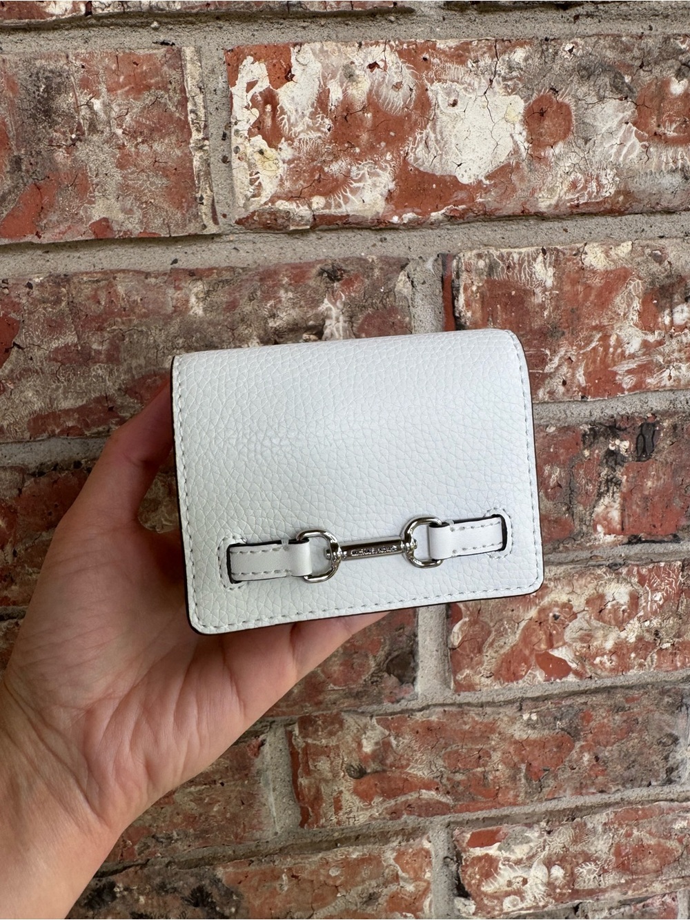 White Leather Women's Bifold Wallet with Silver Hardware
